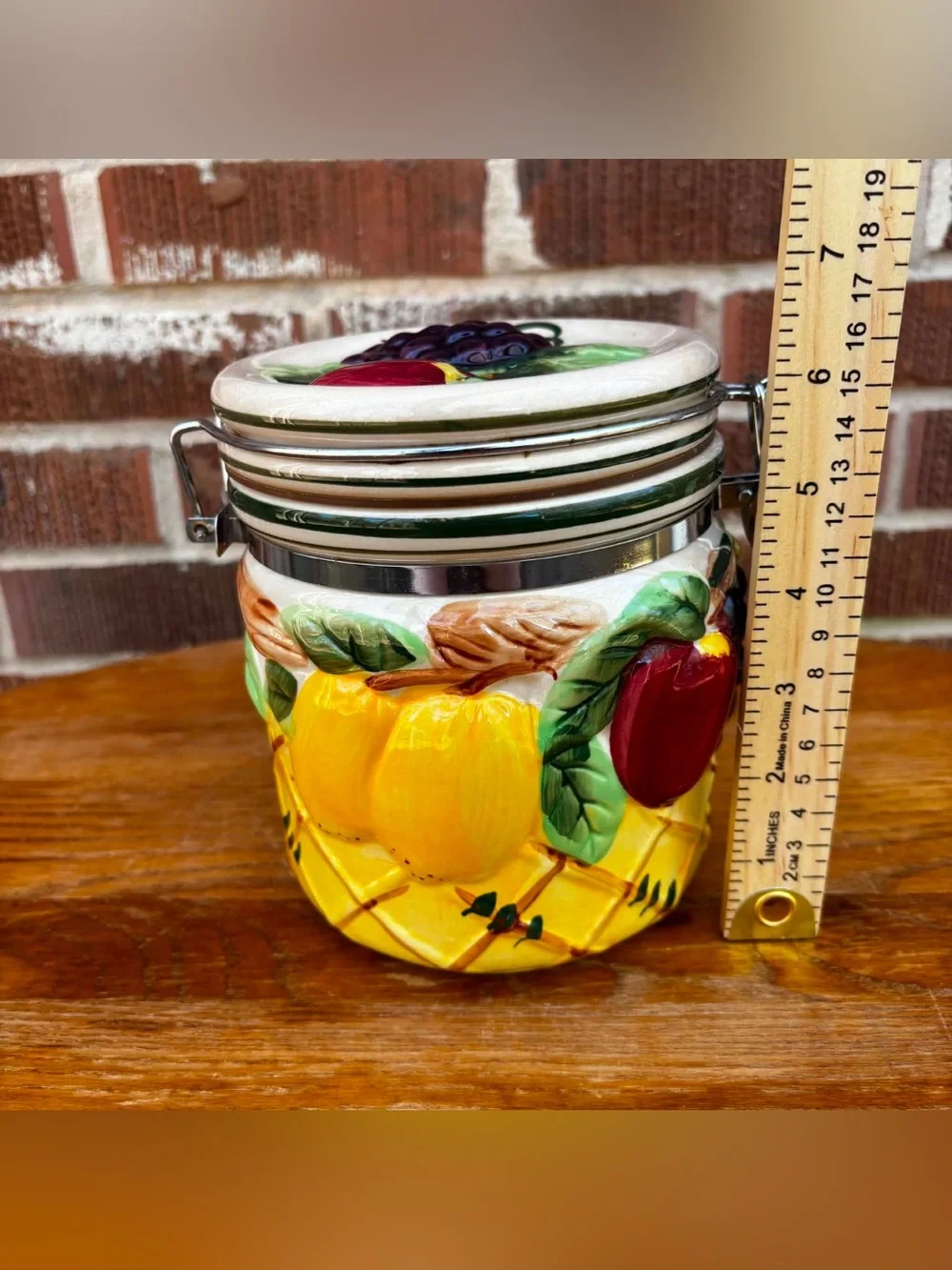 Vintage Fruit Hand painted Ceramic Canister Jar Country Cottage Decor 6 in tall